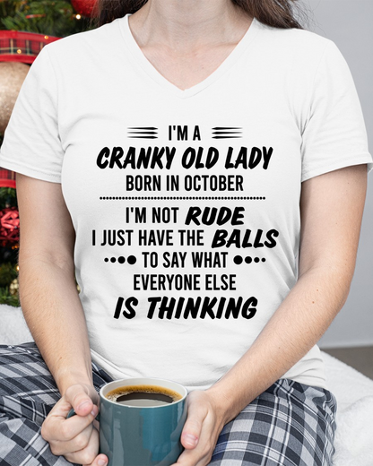 OCTOBER – Cranky Old Lady “Not Rude Just Honest” Shirt – Funny Birthday Gift for Women (SKU2604-128-10)