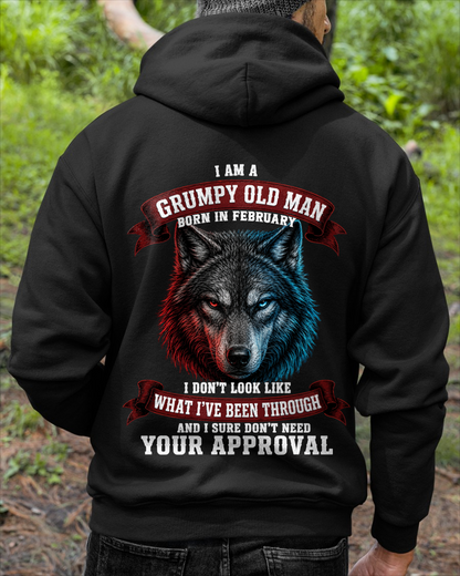 FEBRUARY - Grumpy Old Man Born In February Wolf - Funny Gift For Men (SKU2608-02-02)