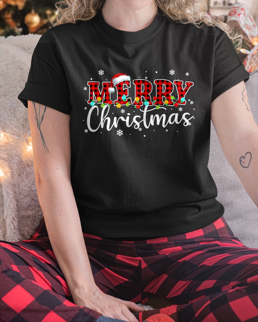 Merry Christmas Buffalo Plaid Red Santa Family Xmas Pajamas T-Shirt (SKU-MRCM-15) FMA