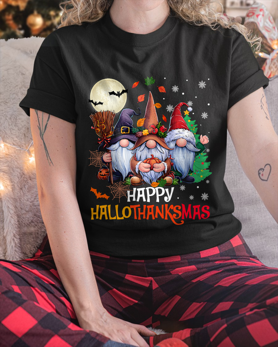 Happy Hallothanksmas Gnomes Lover Halloween Merry Christmas T-Shirt for men women (SKU-MRCM-5) FMA male