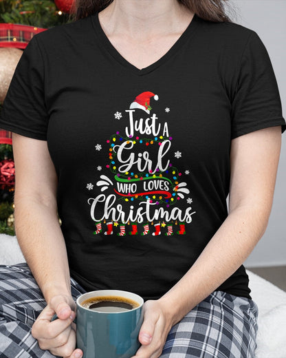 Merry Christmas Just A Girl Who Loves Christmas Tree Xmas T-Shirt (SKU-MRCM-20) FMA
