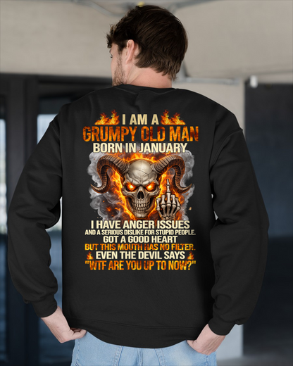 JANUARY SHIRT – I Am A Grumpy Old Man Born In January – Anger Issues & No Filter – Funny Skull Shirt – KATE01 (SKU2602-113-01)