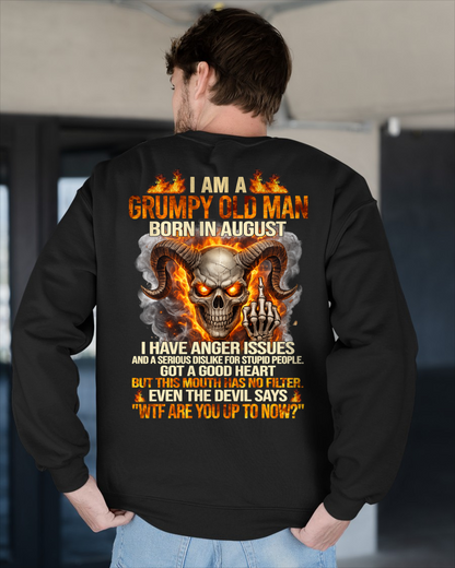 AUGUST SHIRT – I Am A Grumpy Old Man Born In August – Anger Issues & No Filter – Funny Skull Shirt – KATE08 (SKU2602-113-08)