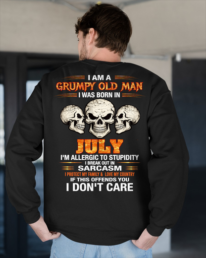 JULY – I Am A Grumpy Old Man Born In July Skull Sarcasm Shirt, Funny Gift For Men, Birthday Gift Idea (SKU2603-242-07)