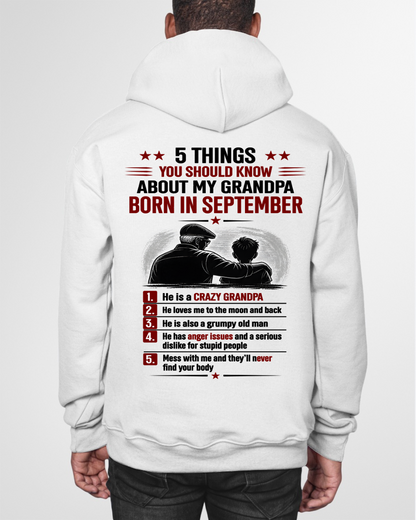 SEPTEMBER GRANDPA SHIRT – 5 Things You Should Know About My Grandpa – Gift From Grandpa to Grandchild (SKU2605-24-09)