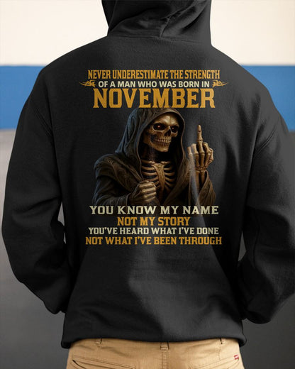 NOVEMBER - NEVER UNDERESTIMATE - BIRTHDAY T-SHIRT FOR MEN - KATE11 (SKU26T-01-06-11)