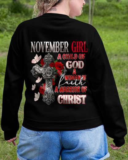 NOVEMBER – November Girl A Child Of God Shirt – Woman Of Faith Christian Apparel – Warrior Of Christ Gift for Women (SKU2604-243-11)