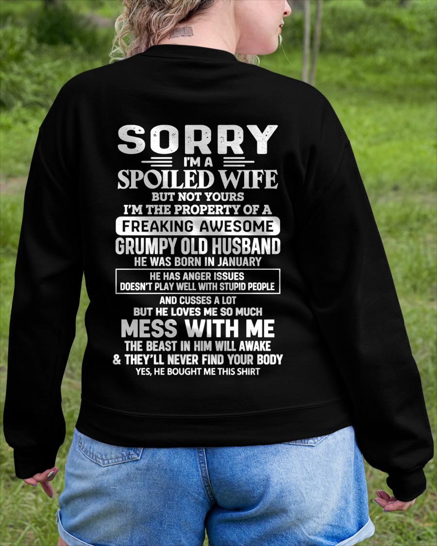 JANUARY - Sorry I'm A Spoiled Wife, I'm The Property Of A Freaking Awesome Grumpy Old Husband Born In January - Perfect Gift For Wife - FROM HUSBAND TO WIFE - KATE01 (SKU2609-223-01)