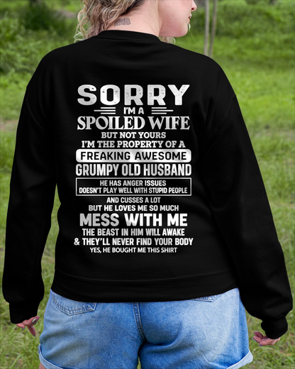 Sorry I'm A Spoiled Wife, I'm The Property Of A Freaking Awesome Grumpy Old Husband - Perfect Gift For Wife - FROM HUSBAND TO WIFE - KATE00 (SKU2609-223-00)