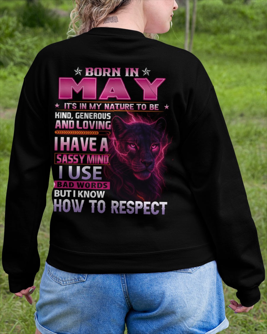 Born in May T-Shirt – Sassy Mind, Respect Quote Panther Design - FMA KATE05 (SKU09-24-05)