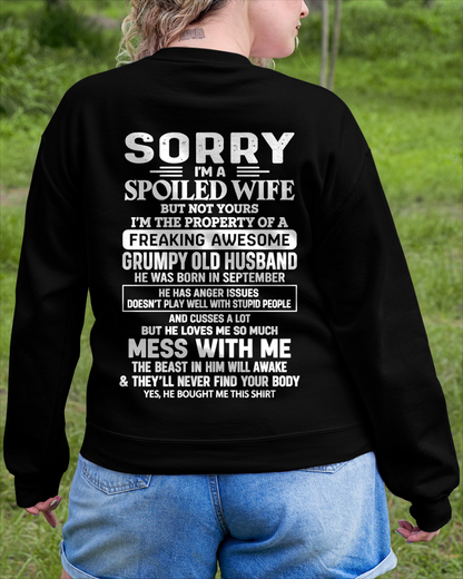 SEPTEMBER - Sorry I'm A Spoiled Wife, I'm The Property Of A Freaking Awesome Grumpy Old Husband Born In September - Perfect Gift For Wife - FROM HUSBAND TO WIFE - KATE09 (SKU2609-223-09)