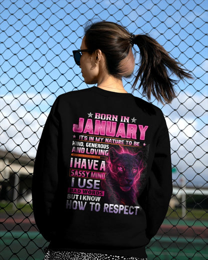 Born in January T-Shirt – Sassy Mind, Respect Quote Panther Design - FMA KATE01 (SKU09-24-01)