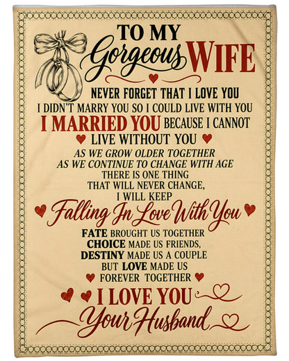 BLANKET - FROM HUSBAND TO WIFE - NEVER FORGET THAT I LOVE YOU (SKU2609-42)