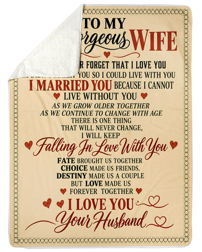 BLANKET - FROM HUSBAND TO WIFE - NEVER FORGET THAT I LOVE YOU (SKU2609-42)