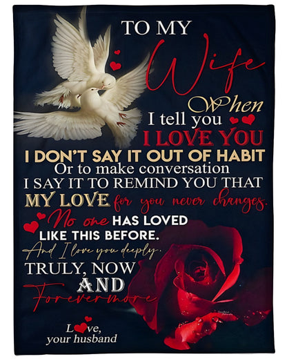 To My Wife – When I Tell You I Love You, I Say It to Remind You That My Love for You Never Changes, Truly Now and Forevermore – From Husband to Wife Anniversary, Valentine’s Day & Wedding Gift Blanket (SKU2602-38)
