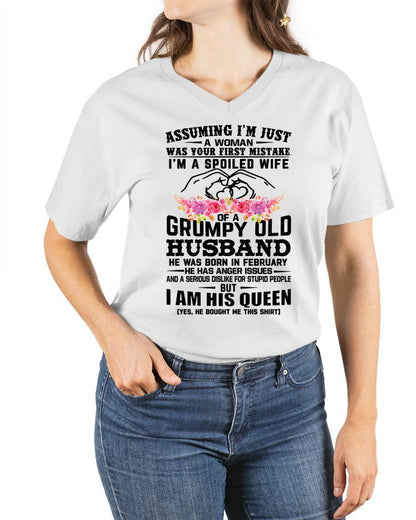February - Spoiled Wife T-Shirt – Grumpy Old Husband Funny Tee - Perfect Gift From Husband - KATE02 (SKU11-101-02)