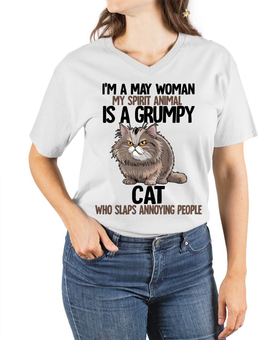 MAY - MY SPIRIT ANIMAL IS A GRUMPY CAT - BIRTHDAY SHIRT FOR WOMEN - KATE05 (SKU12-278-05)