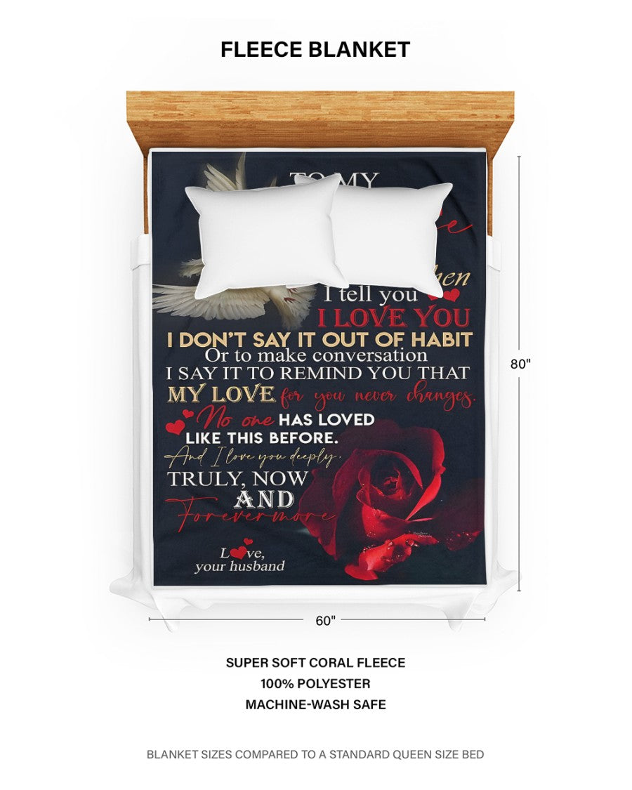 To My Wife – When I Tell You I Love You, I Say It to Remind You That My Love for You Never Changes, Truly Now and Forevermore – From Husband to Wife Anniversary, Valentine’s Day & Wedding Gift Blanket (SKU2602-38)
