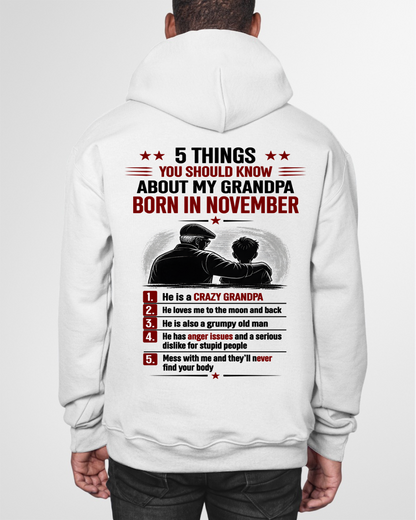 NOVEMBER GRANDPA SHIRT – 5 Things You Should Know About My Grandpa – Gift From Grandpa to Grandchild (SKU2605-24-11)