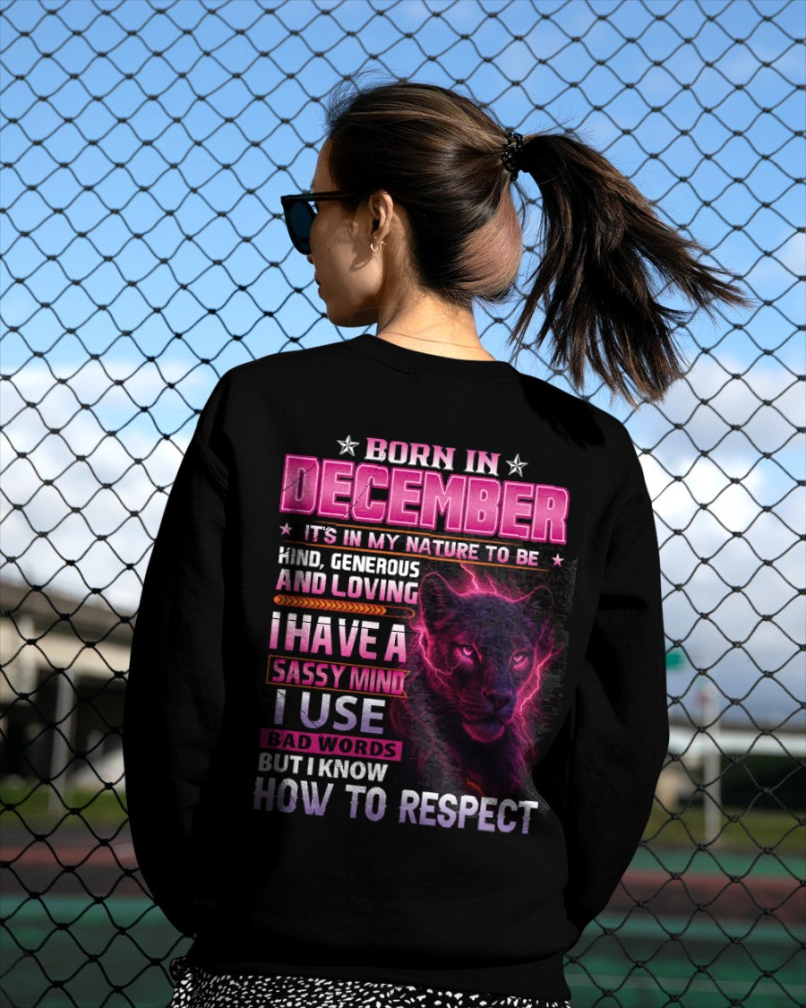 Born in December T-Shirt – Sassy Mind, Respect Quote Panther Design - FMA KATE12 (SKU09-24-12)
