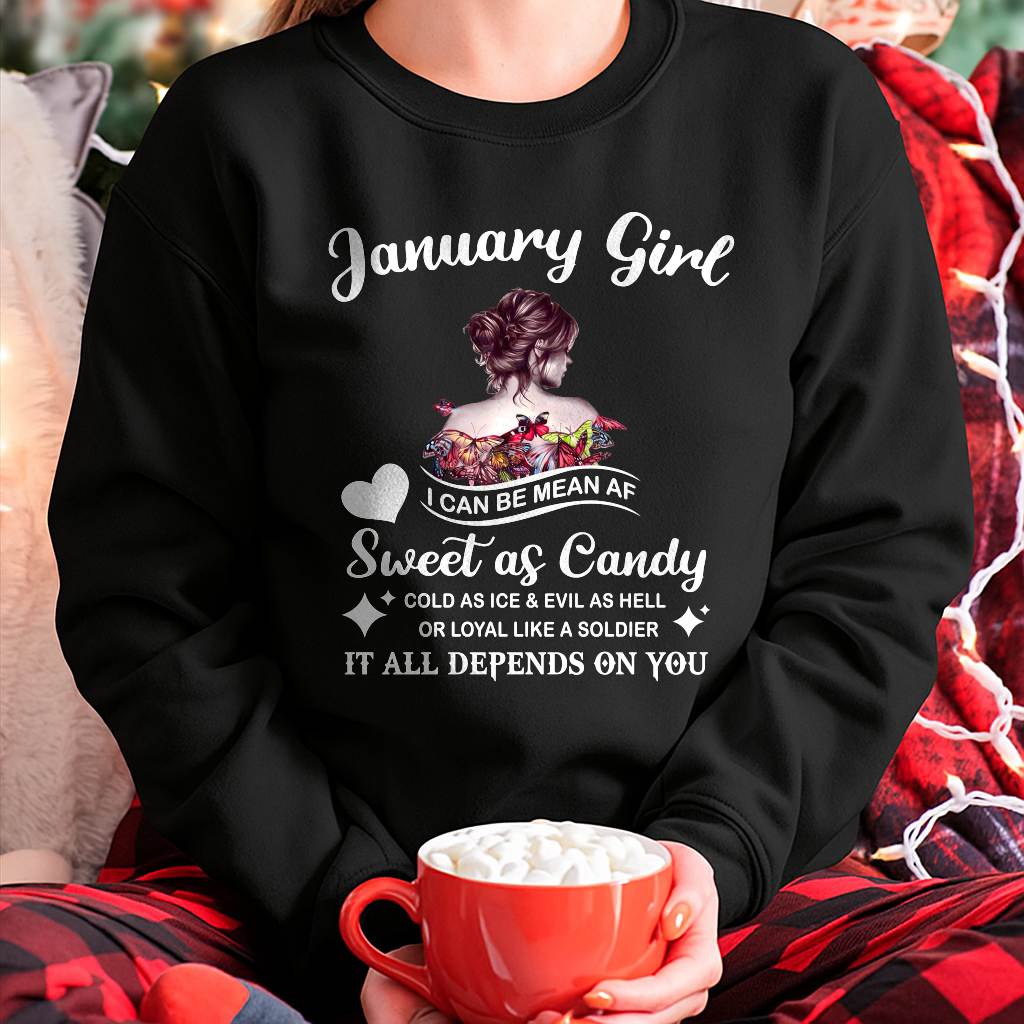 January Girl T-Shirt – Sweet As Candy, Cold As Ice - Birthday Gift for Women - KATE01 (SKU26T-01-38-01)