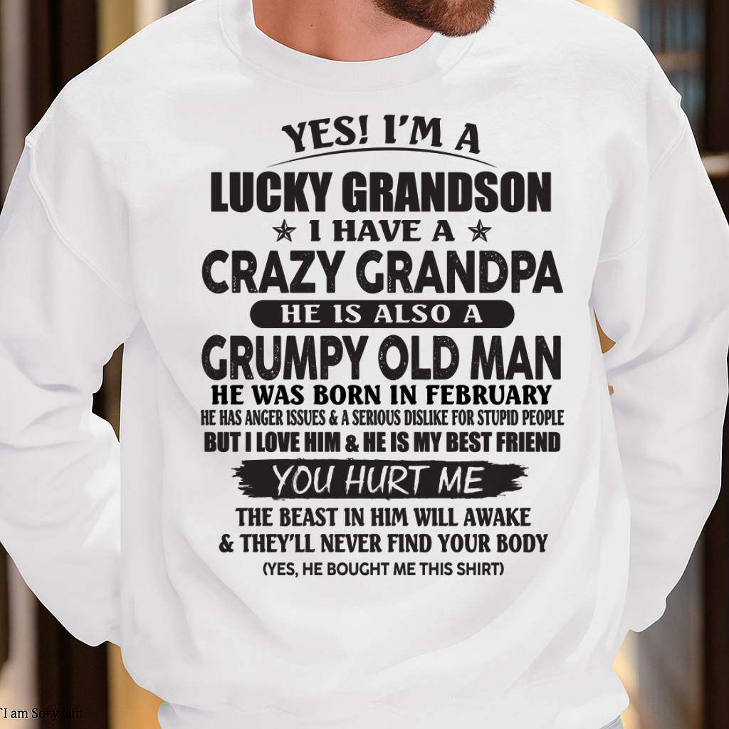 FEBRUARY - LUCKY GRANDSON OF CRAZY GRANDPA -  PERFECT GIFT FROM GRANDPA - KATE02 (SKU12-145-02)