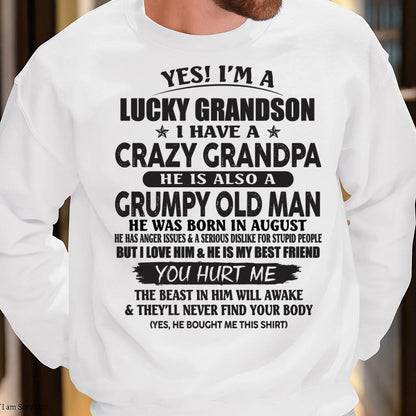 AUGUST - LUCKY GRANDSON OF CRAZY GRANDPA -  PERFECT GIFT FROM GRANDPA - KATE08 (SKU12-145-08)
