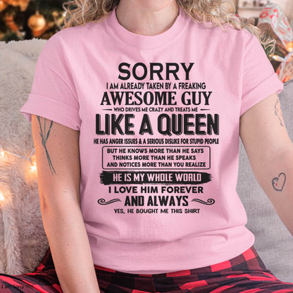 Sorry I am already taken by a freaking awesome guy - Gift for Wife From Husband - KATE00 (SKU08-25-00)