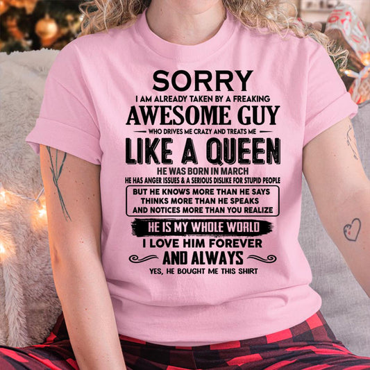 March - Sorry I am already taken by a freaking awesome guy - Gift for Wife From Husband - KATE03 (SKU-SRG-03)