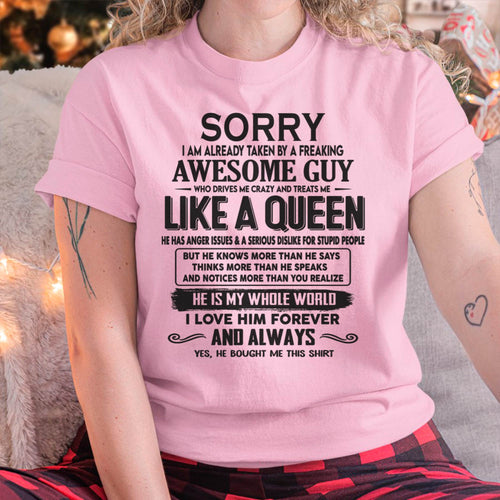 Sorry I am already taken by a freaking awesome guy - Gift for Wife From Husband - KATE00 (SKU08-25-00)
