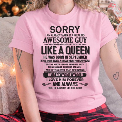 September - Sorry I am already taken by a freaking awesome guy - Gift for Wife From Husband - KATE09 (SKU08-25-09)