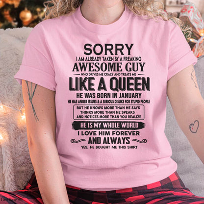 January - Sorry I am already taken by a freaking awesome guy - Gift for Wife From Husband - KATE01 (SKU08-25-01)